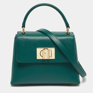 Pre Owned Furla 1927 Mini Green Leather Top Handle Bag