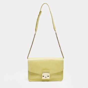 Pre Owned Furla Metropolis Yellow Leather Shoulder Bag