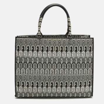 مملوكة مسبقًا Furla Opportunity Large Black/Grey Printed Jacquard Fabric Opportunity Tote