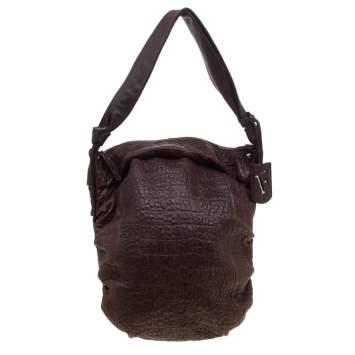 Furla Brown Crocodile Embossed Leather Hobo Bag