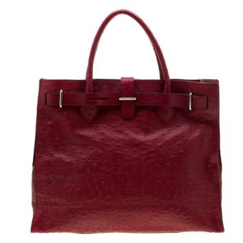 Pre Owned Furla Red Ostrich Embossed Leather Large Greta Tote