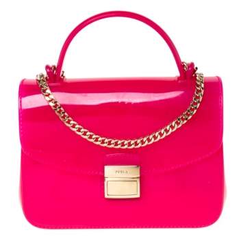 Pre Owned Furla Hot Pink Rubber Candy Top Handle Bag   