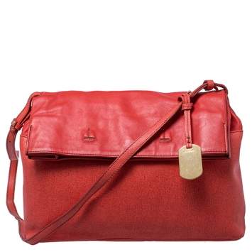Pre Owned Furla Orange Leather Fold Over Shoulder Bag
