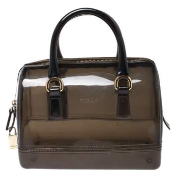 Pre Owned Furla Black Rubber Small Candy Satchel