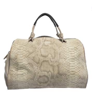 Pre Owned Furla Beige Python Embossed Leather Talia Satchel