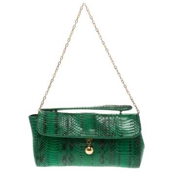 Pre Owned Furla Green Python Chain Clutch
