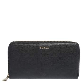 Pre Owned Furla Black Leather Zip Around Wallet