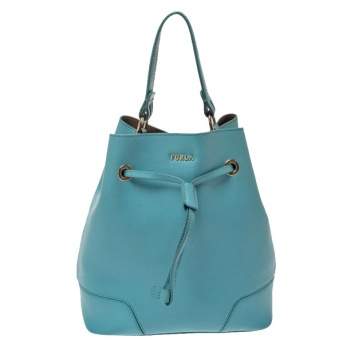 Pre Owned Furla Blue Leather Stacy Drawstring Bucket Bag