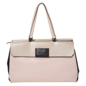 Pre Owned Furla Tri Color Leather Top Zip Satchel