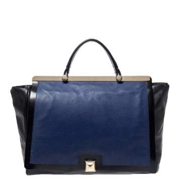 Pre Owned Furla Black/Blue Leather Cortina Top Handle Bag