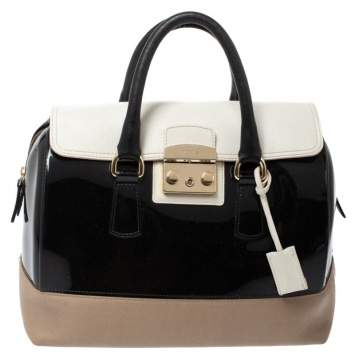 Pre Owned Furla Tricolor Rubber and Leather Candy Flap Satchel