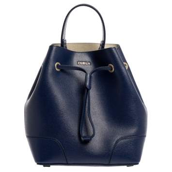 Pre Owned Furla Blue Leather Stacy Drawstring Bucket Bag