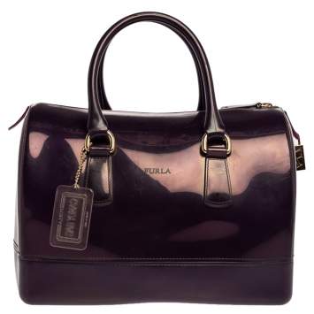 Pre Owned Furla Purple Rubber Medium Candy Satchel