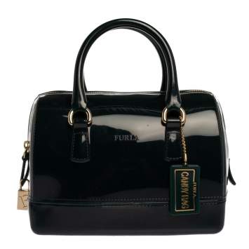 Pre Owned Furla Dark Green Rubber Candy Mini Satchel