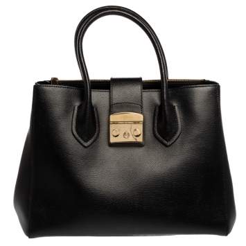 Pre Owned Furla Black Leather Metropolis Tote