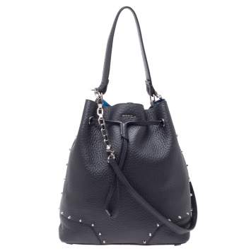 Pre Owned Furla Black Leather Drawstring Bucket Bag