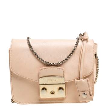 Pre Owned Furla Beige Leather Mini Metropolis Chain Shoulder Bag