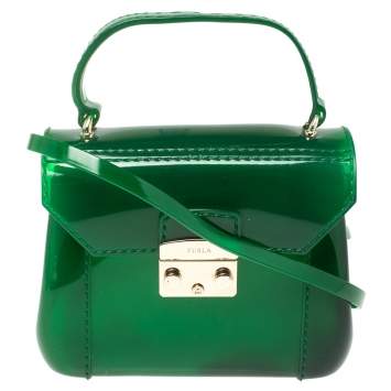 Pre Owned Furla Green Rubber Candy Bon Bon Crossbody Bag