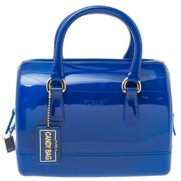 Pre Owned Furla Blue Glossy Rubber Mini Candy Satchel