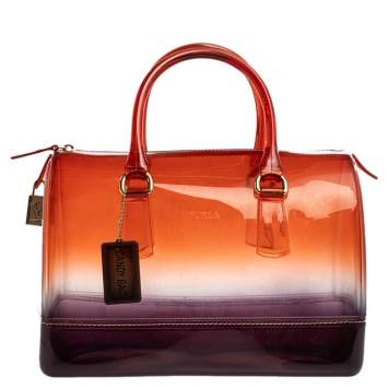 Pre Owned Furla Orange/Purple Ombre Rubber Candy Satchel