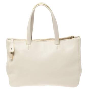 Pre Owned Furla Beige/Cetrine Leather Shopper Tote