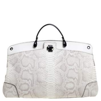 Pre Owned Furla Cream Python Embossed Leather Large Piper Cartella Top Handle Bag
