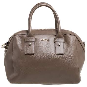 Pre Owned Furla Khaki Leather Satchel 