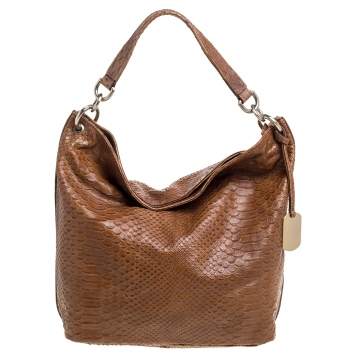 Pre Owned Furla Tan Python Embossed Leather Hobo