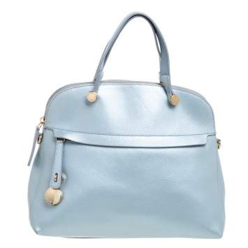 Pre Owned Furla Light Blue Leather Piper Dome Satchel