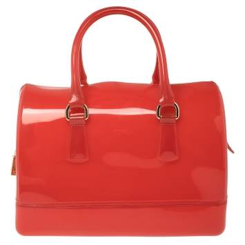 Pre Owned Furla Red Rubber Candy Satchel