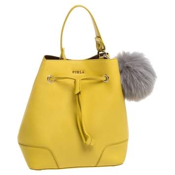 Pre Owned Furla Yellow Leather Stacy Bucket Bag