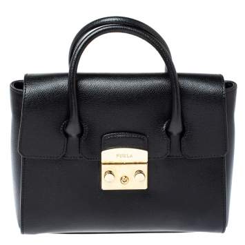 Pre Owned Furla Black Leather Small Metropolis Tote