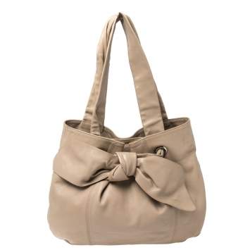 Pre Owned Furla Beige Leather Bow Shoulder Bag