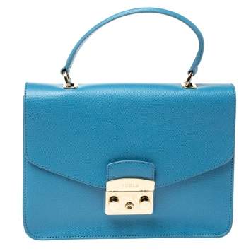 Pre Owned Furla Light Blue Leather Metropolis Top Handle Bag