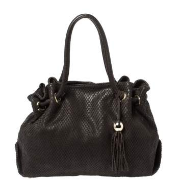 Pre Owned Furla Dark Brown Python Effect Tote 