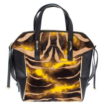 Pre Owned Furla Multicolor Leather and Calfhair Dome Satchel
