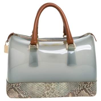 Pre Owned Furla Multicolor Rubber and Snakeskin Embossed Leather Medium Candy Satchel