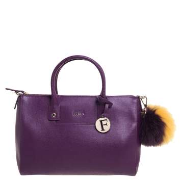 Pre Owned Furla Purple Leather Medium Linda Tote