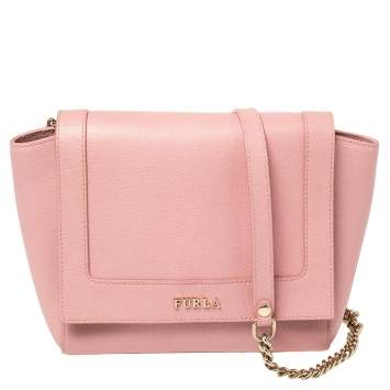 Pre Owned Furla Pink Leather Ginevra Crossbody Bag