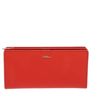 Pre Owned Furla Orange Leather Zipped Continental Wallet