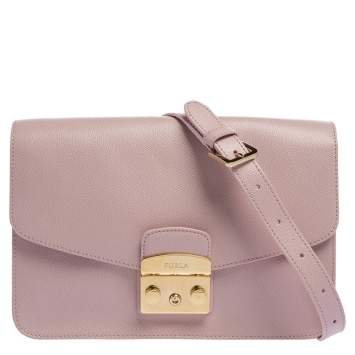 Pre Owned Furla Light Pink Leather Metropolis Shoulder Bag