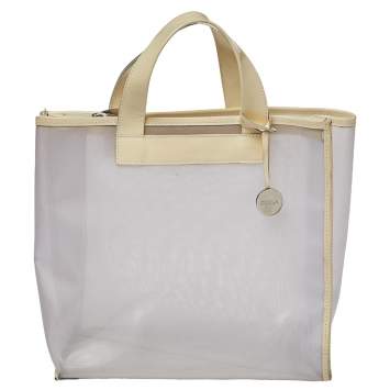 Pre Owned Furla Cream Mesh And Patent Leather Divide It Tote