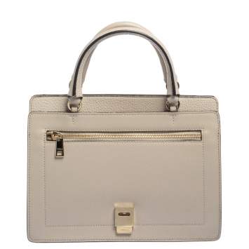 Pre Owned Furla Beige Leather Like Top Handle Bag