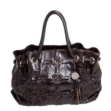 Pre Owned Furla Dark Brown Woven Leather Shoulder Bag