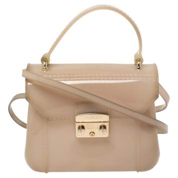 Pre Owned Furla Beige Rubber Metropolis Top Handle Bag