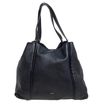 Pre Owned Furla Black Soft Leather Tote
