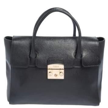 Pre Owned Furla Black Leather Large Metropolis Tote