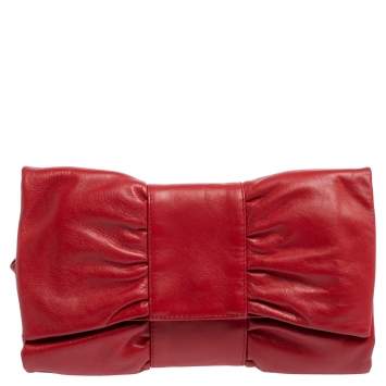 Pre Owned Furla Red Leather Bow Clutch