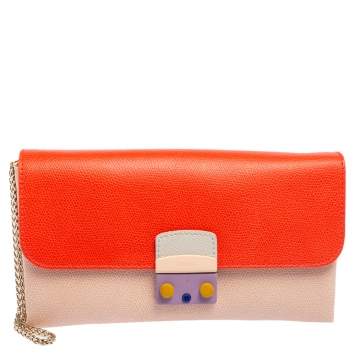 Pre Owned Furla Multicolor Leather Metropolis Chain Clutch