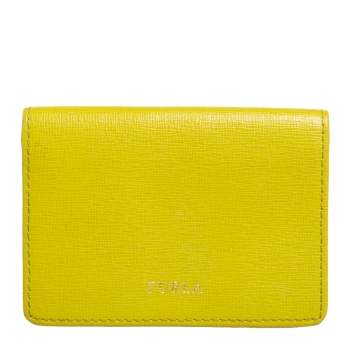 Pre Owned Furla Lime Green Leather Bifold Card Holder